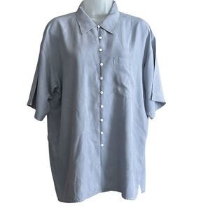 Silkland Silk Women Large Short Sleeve Button Up Top Blue Capsule Quiet Luxury